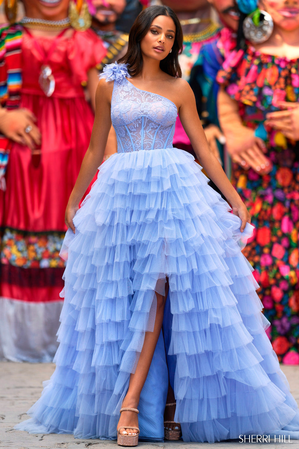 blue pink dress